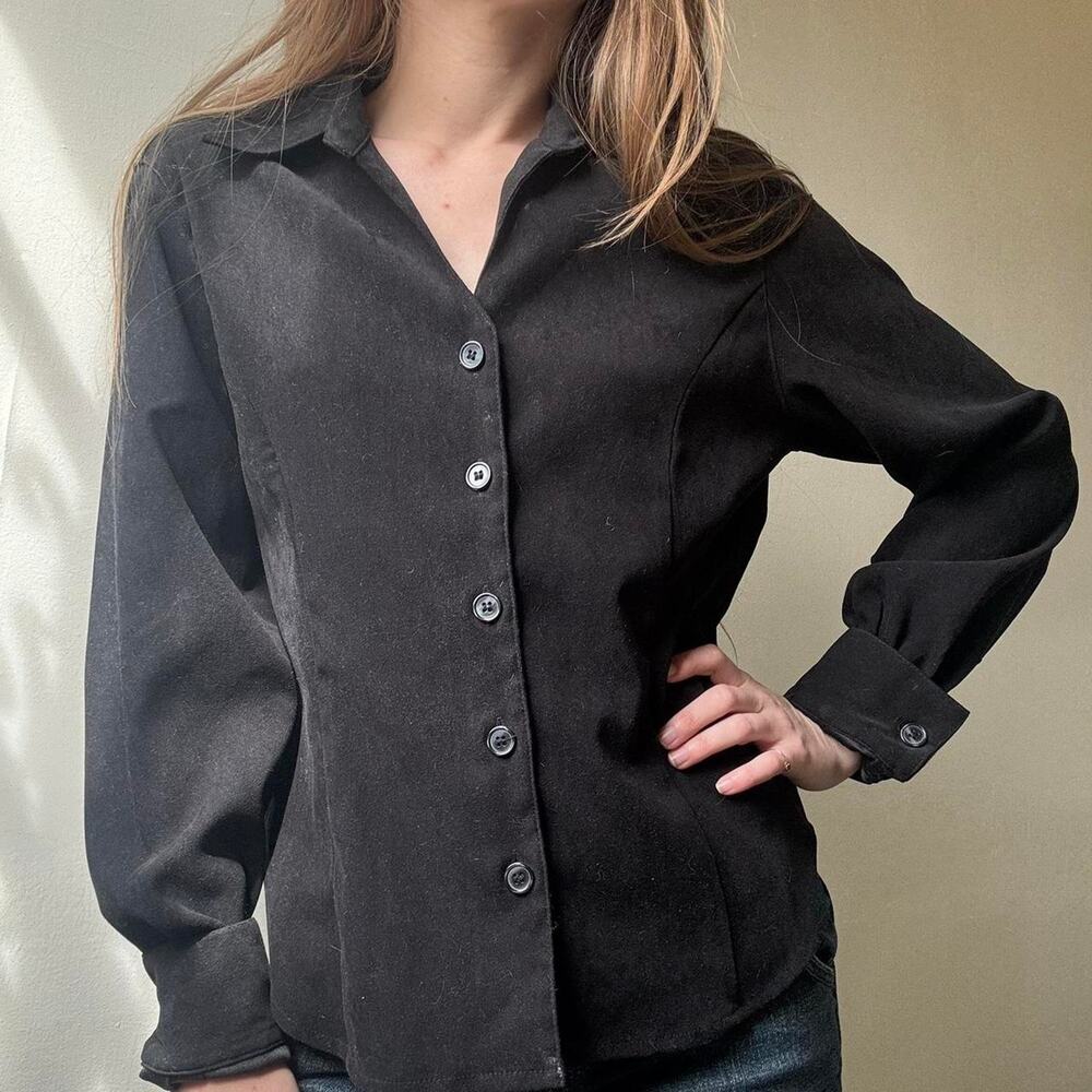 Vintage Harve Bénard Thick Black Tailored Button Up Shirt Petite Medium